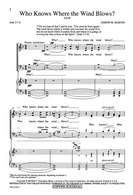 Who Knows Where The Wind Blows By Joseph M Martin Octavo Sheet