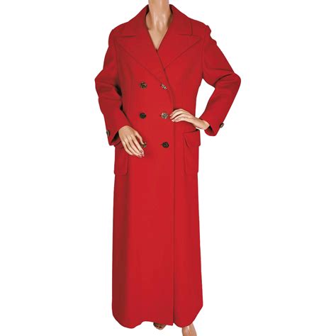 Vintage 1970s Ladies Red Wool Maxi Coat By Joshar Montreal Size M L