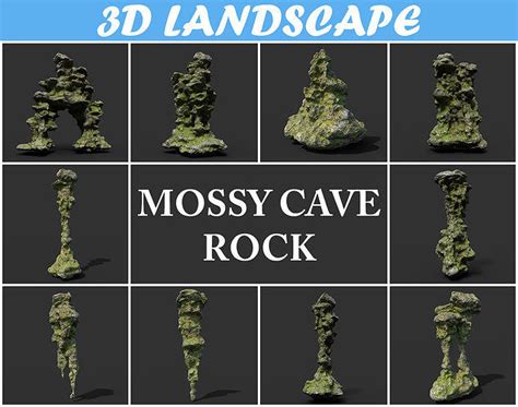 3d Model Low Poly Mossy Cave Rock Module 191220 Vr Ar Low Poly