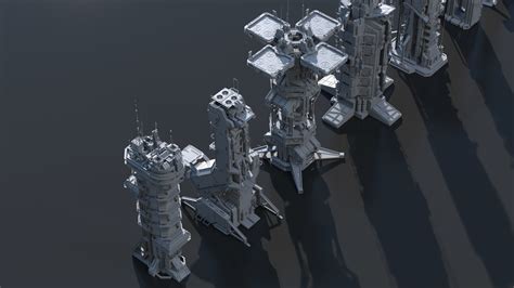 D Model Scifi Futuristic Military Buildings Pack Vr Ar Low Poly