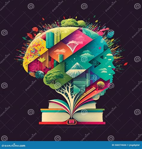 Open Book With Colorful Education Icons In The Shape Of A Brain Stock