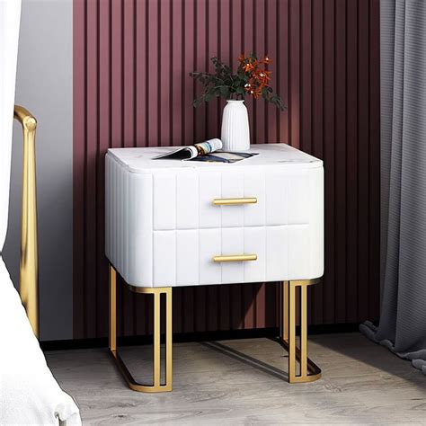 Nordic Nightstand Faux Marble Top Velvet Upholstery Bedside Table With