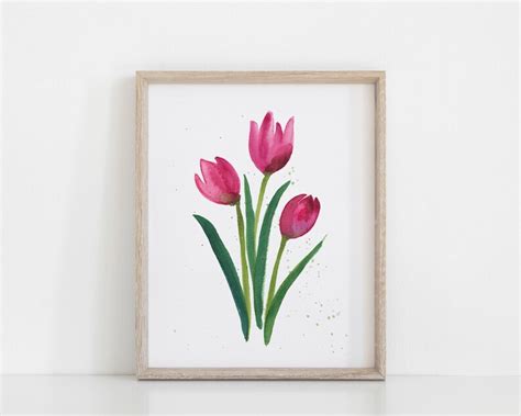 Set Of 2 Modern Tulip Art Prints Watercolor Flower Paintings Etsy