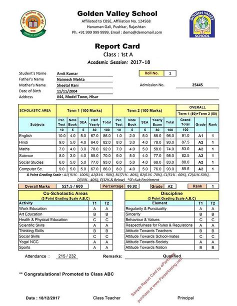 Final Exam Report Card School Report Card Report Card Template