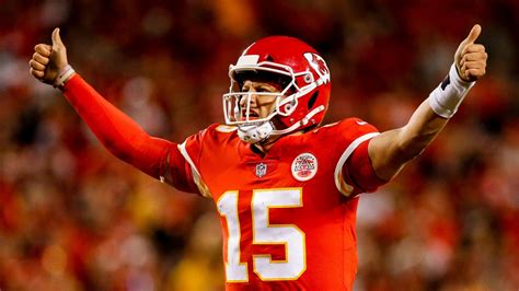 Mahomes has also produced some of the best fantasy stats to start a career. patrick mahomes in blur audience background showing thumbs ...