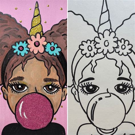 Afro Pre Drawn Canvas Afro Puff Girl Kids Paint Party Etsy Kids