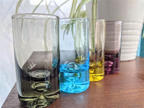Set Of 4 Bubble Bottom Shot Glasses In Rainbow Colors Blue Etsy