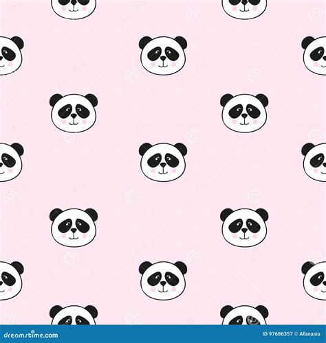 Seamless Pattern With Cute Pandas On Pink Stock Vector Illustration