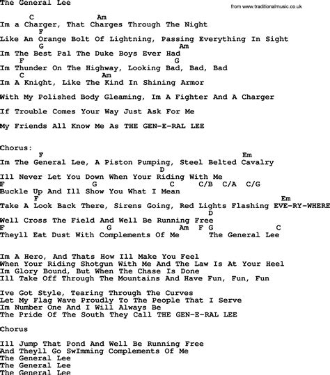 Johnny Cash Song The General Lee Lyrics And Chords