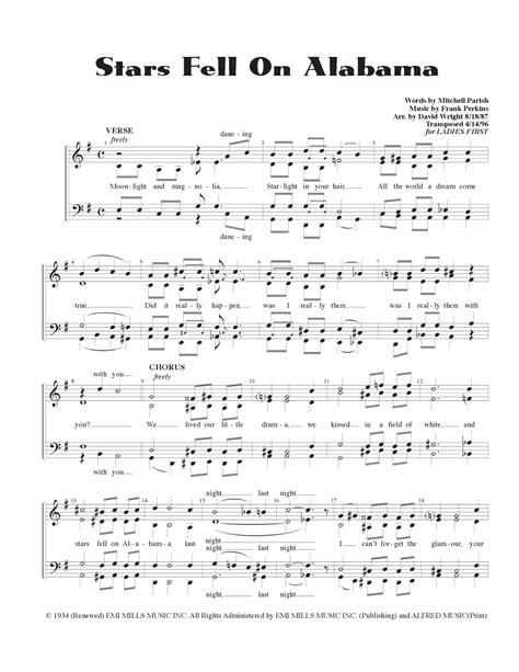Stars Fell On Alabama Arr David Wright Sheet Music Frank Perkins Ssaa Choir