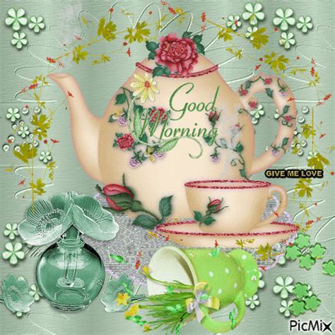 Hot Tea Floral Good Morning Animated Quote Pictures Photos And Images