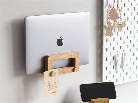 Wall Mounted Wood Laptop Holder Keeps Your Office Organized And