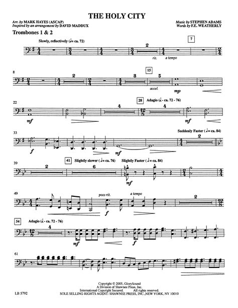The Holy City (arr. Mark Hayes) - Trombone 1 & 2 Sheet Music | F. E
