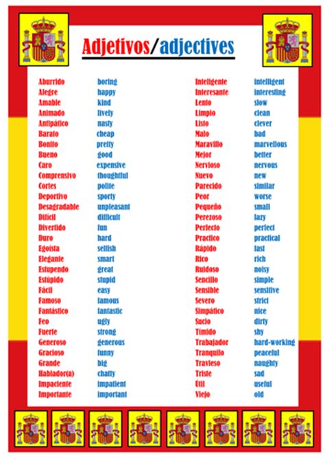 Spanish Adjectives Teaching Resources