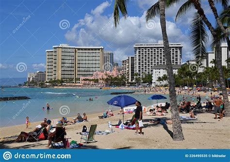 Beach Scene At The Pacific Waikiki Beach On The Island Oahu Honolulu