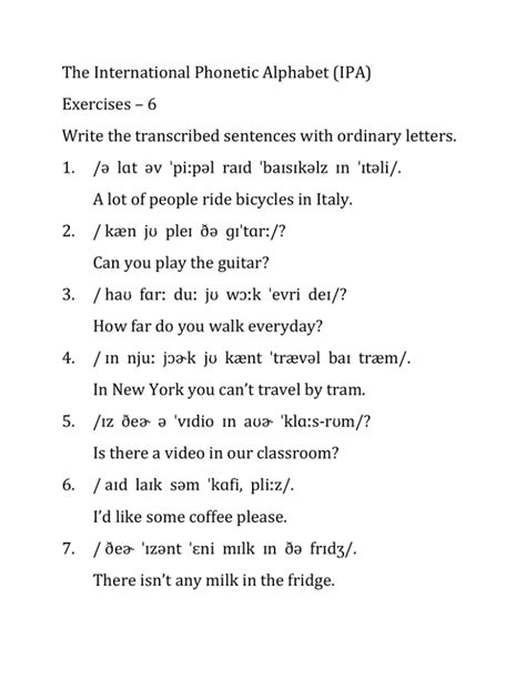 The International Phonetic Alphabet Ipa Exercises 6