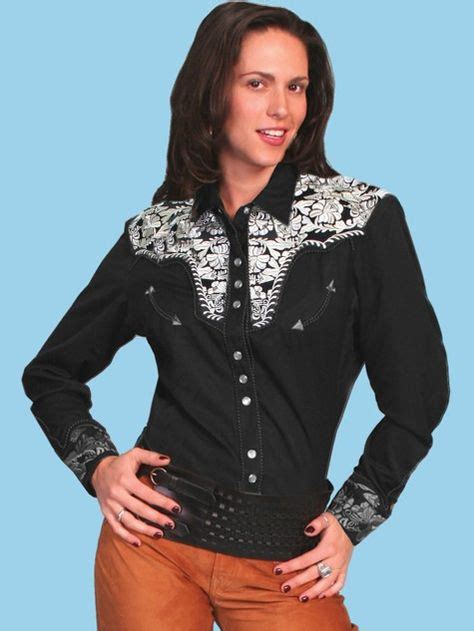 Scully Womens Embroidered Yoke Ls Western Show Shirt Women Vintage