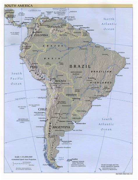 Large Detailed Political Map Of South America With Relief Major Cities