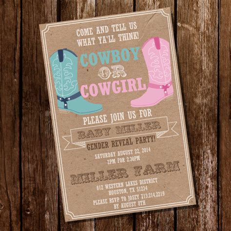 Cowboy Or Cowgirl Shabby Chic Gender Reveal Party Invitation Etsy