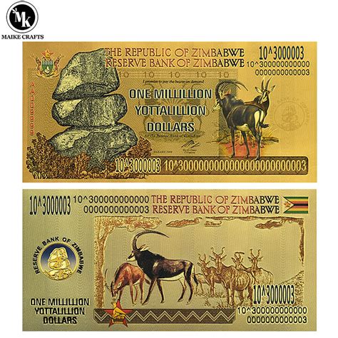 10pcs zimbabwe one millillion yottalillion dollars gold foil banknote with uv ebay