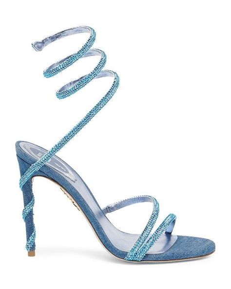 rene caovilla satin bead embellished wraparound sandals in blue lyst