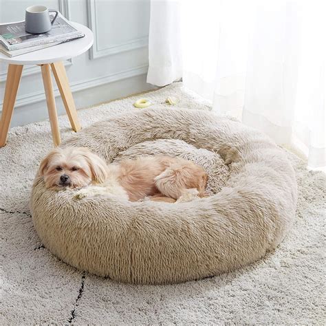 Wekity Calming Dog Bed And Cat Bed Anti Anxiety Donut Dog Cuddler Bed