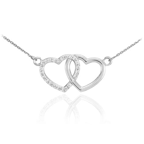 925 sterling silver double heart cz necklace