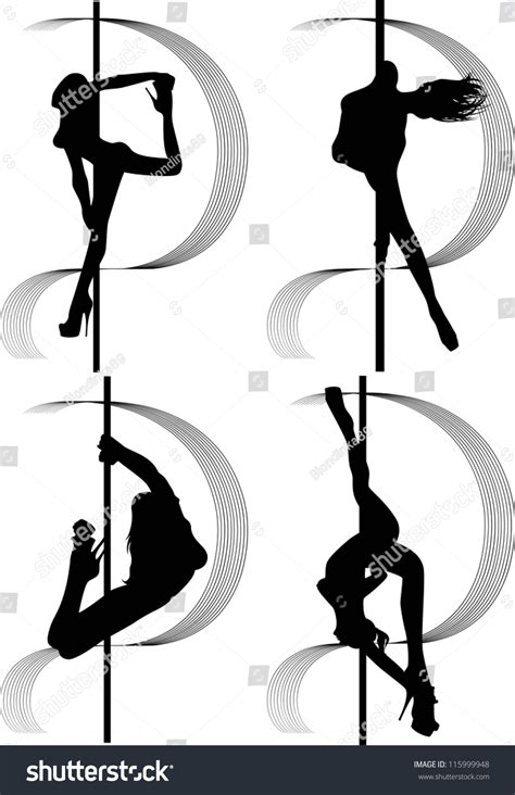 Set Black Silhouettes Dancing Girls Striptease Stock Vector Royalty Free 115999948 Shutterstock