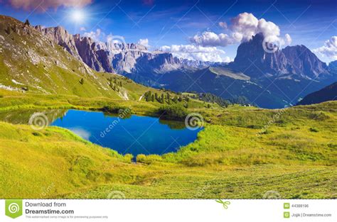 Sassolungo Mountain Range At Sunny Summer Day Dolomites