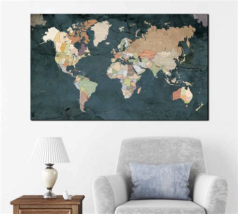 Highly Detailed World Map Art World Map Wall Art World Map Etsy Canada
