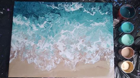 Diy Beach Acrylic Pour Painting Fluid Art Easy For Beginners Abstract Beach Painting