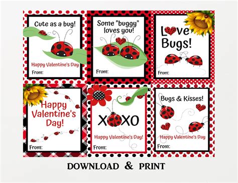 Ladybug Valentines Day Cards Valentines Cards For Kids Etsy
