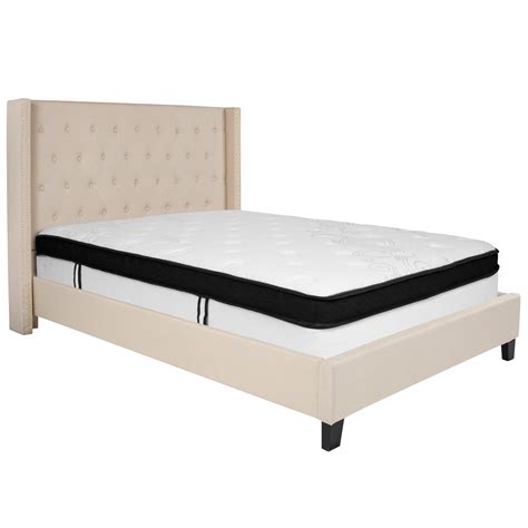 Set of 2 Beige and Black Full size Tufted Platform Bed with Memory Foam ...