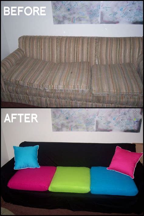 You just need to get a modern look. DIY Couch Makeover: use sheet to cover couch and sew slip ...