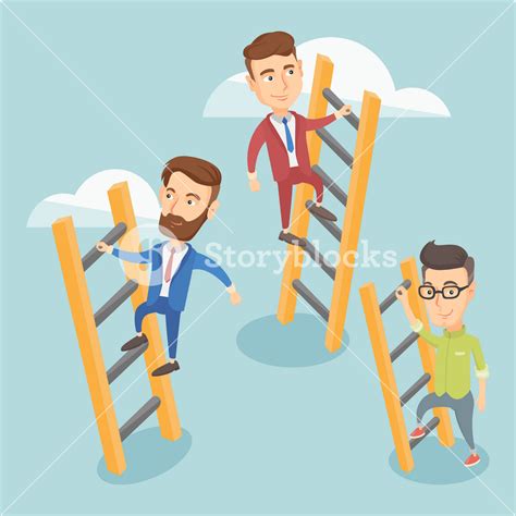 Business People Climbing The Ladders Business Men Climbing On Cloud