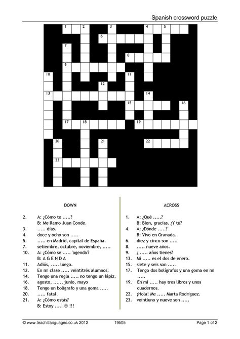 6th grade reading comprehension worksheets. Spanish crossword puzzle