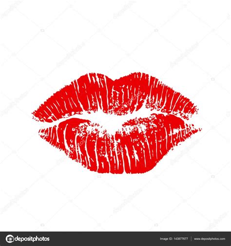 Red Lipstick Kiss On White Background Realistic Vector Illustration