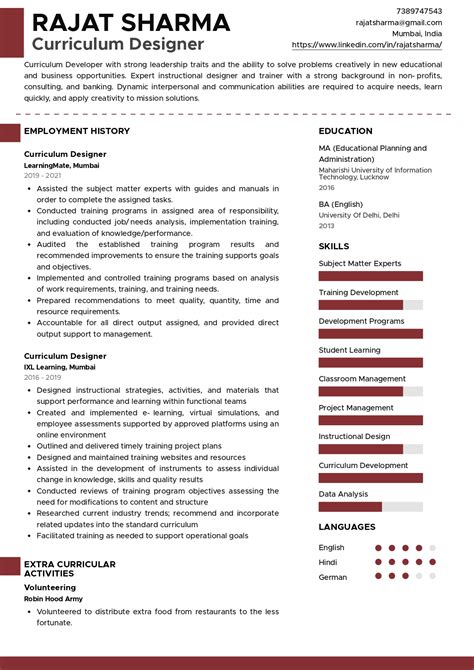 Sample Resume Of Curriculum Designer With Template Writing Guide Resumod Co