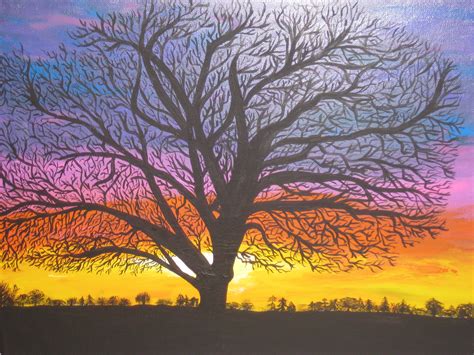 Sunset Tree Painting Love The Colors And The Clouds Tree Painting