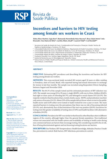 Pdf Incentives And Barriers To Hiv Testing Among Female Sex Workers In Ceará
