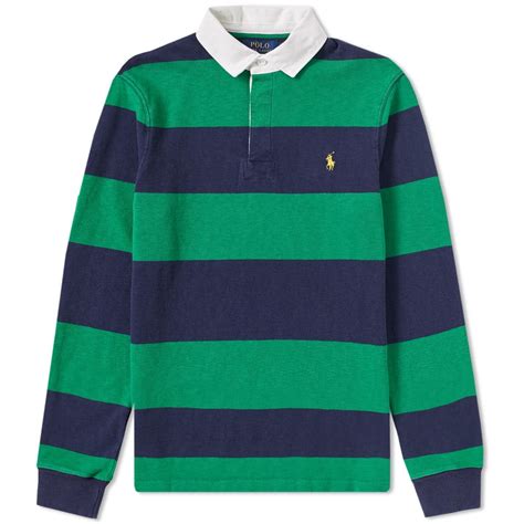Polo Ralph Lauren Stripe Rugby Shirt English Green And French Navy End