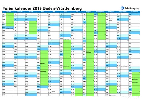 Kalender 2019 Baden W 252 Rttemberg Ferien Feiertage Excel Vorlagen