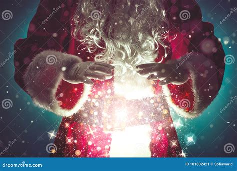 Santa Claus With Magic Christmas Lights Stock Image Image Of Santa