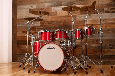 Ludwig Classic Maple 7 Piece Drum Kit Diablo Red Lacquer Mach Lugs