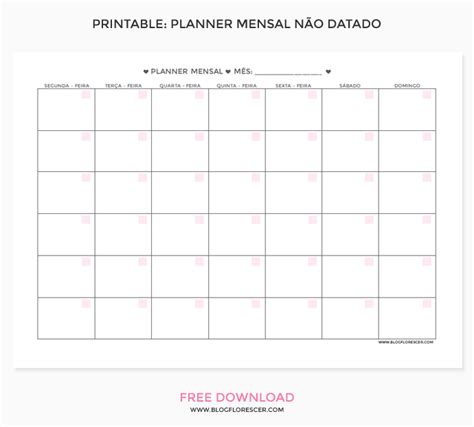 Printable Planner Mensal Minimalista — Florescer