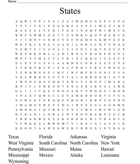 States Word Search Wordmint