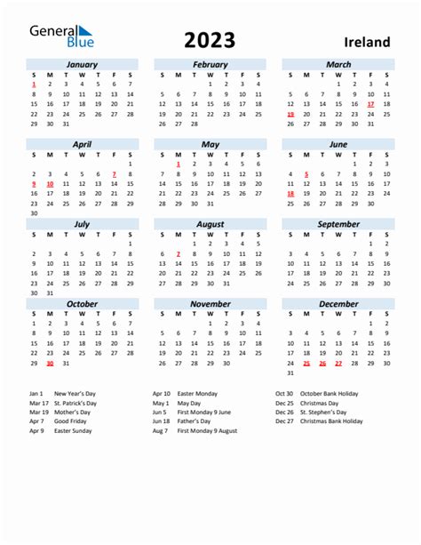 2023 Yearly Calendar For Ireland With Holidays
