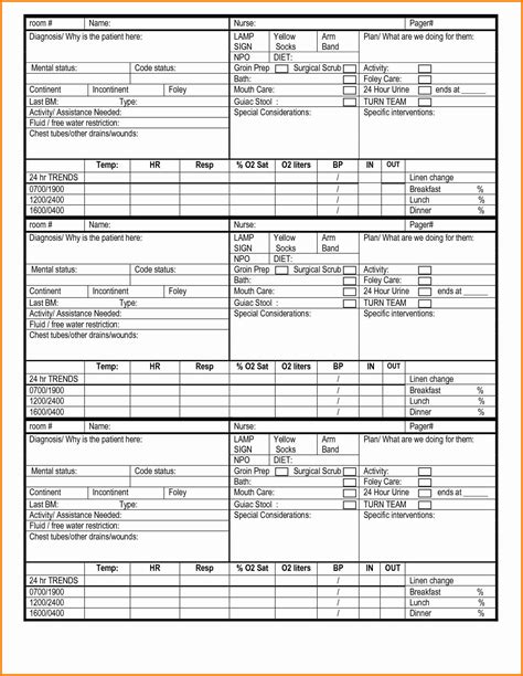Nursing Report Sheet Template Professional Templates Throughout Med