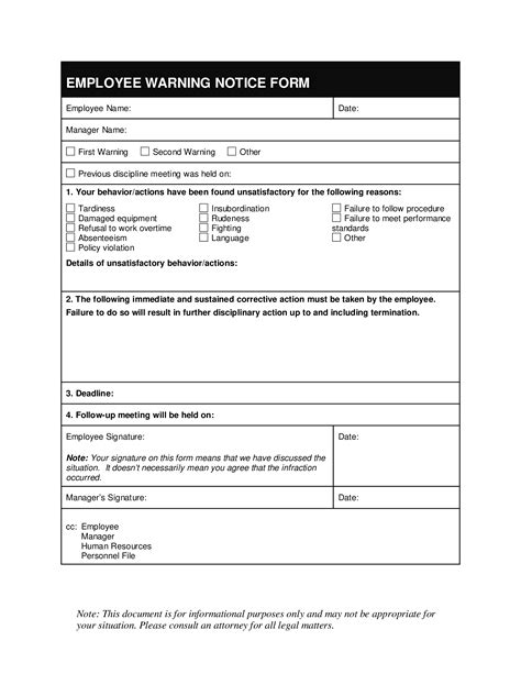 Printable Employee Written Warning Template Free
