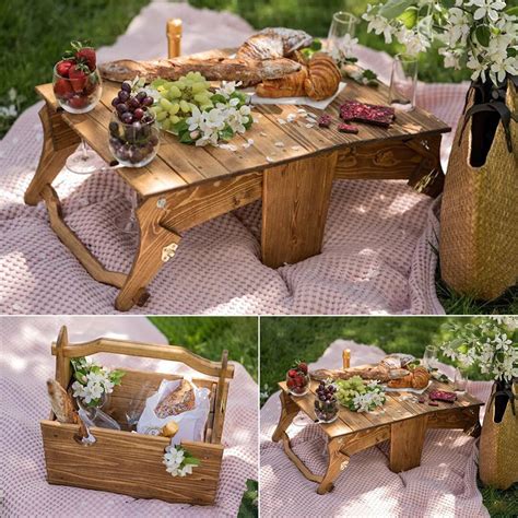 Cheers 2 In 1 Convertible Folding Picnic Basket Table Wood Strong